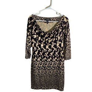 Diane Von Furstenburg Pattern Silk Dress Black Tan Size 2